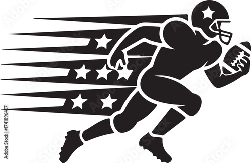 Dynamic football player sprinting with power and speed