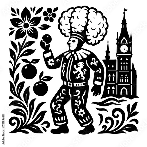 Eastern European performer papercut baroque cathedral folklore celebration
