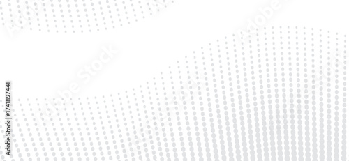 Flowing white background with halftone dots arranged in curved, wave-like patterns creating a subtle gradient effect perfect for modern, minimalist designs or overlays.