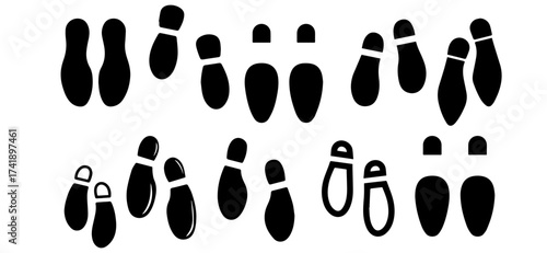 Black and white vector graphic presents a stylized pattern of bowling pin shapes, showcasing both filled and outlined silhouettes on a clean, bright backdrop to create an appealing image