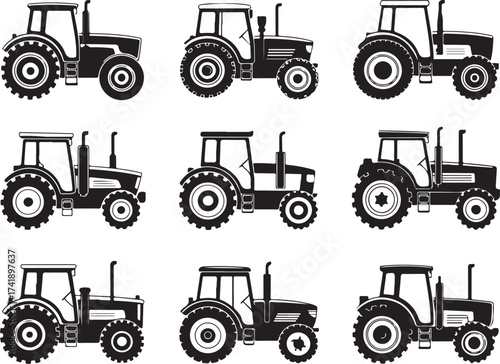 Tractor silhouettes for agriculture and farming use