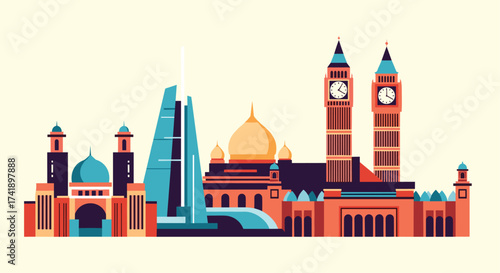A diverse collection of iconic architectural landmarks from around the world.