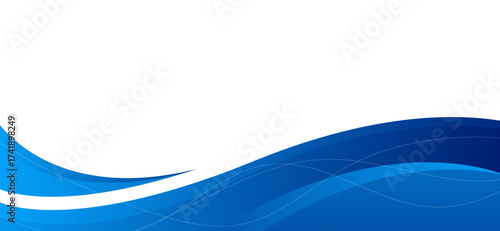 Abstract blue gradient background features smooth, flowing wave shapes and delicate white curved lines on a clean white backdrop, ideal for modern designs and digital projects