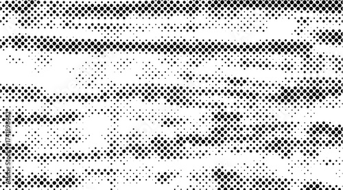 Abstract black and white halftone pattern featuring horizontal stripes of varied density with a textured and slightly distressed effect over a light, bright backdrop