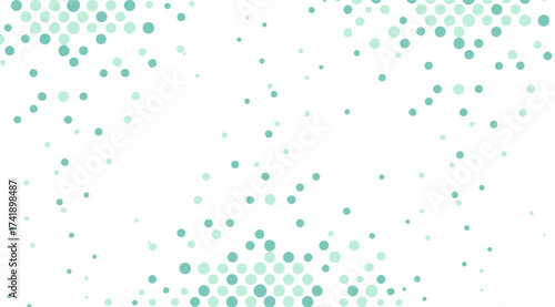 Soft teal circles cascade across a bright white background, arranged in clusters and scattered formations to create a delicate, airy, and visually calming pattern design