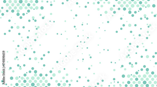Scattered teal and light green dots create a modern, playful pattern on a crisp white backdrop, ideal for designs needing a fresh, clean, and subtly textured effect