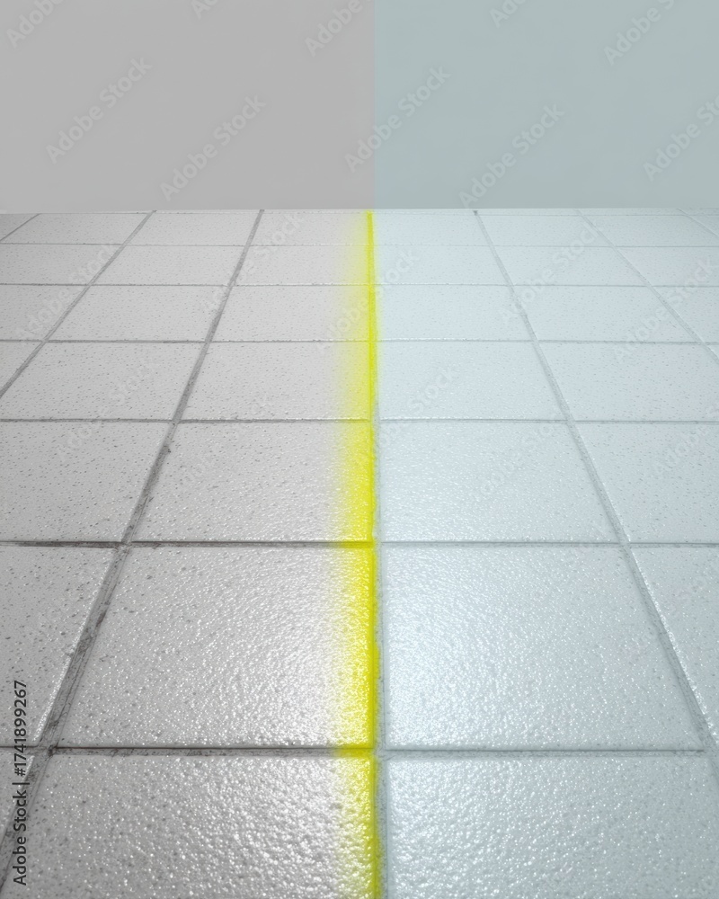 Fototapeta premium Professional Before and After Tile Cleaning with Shiny Grout Lines in Modern Kitchen Premium Home Care Marketing Content for Authentic Lifestyle Branding