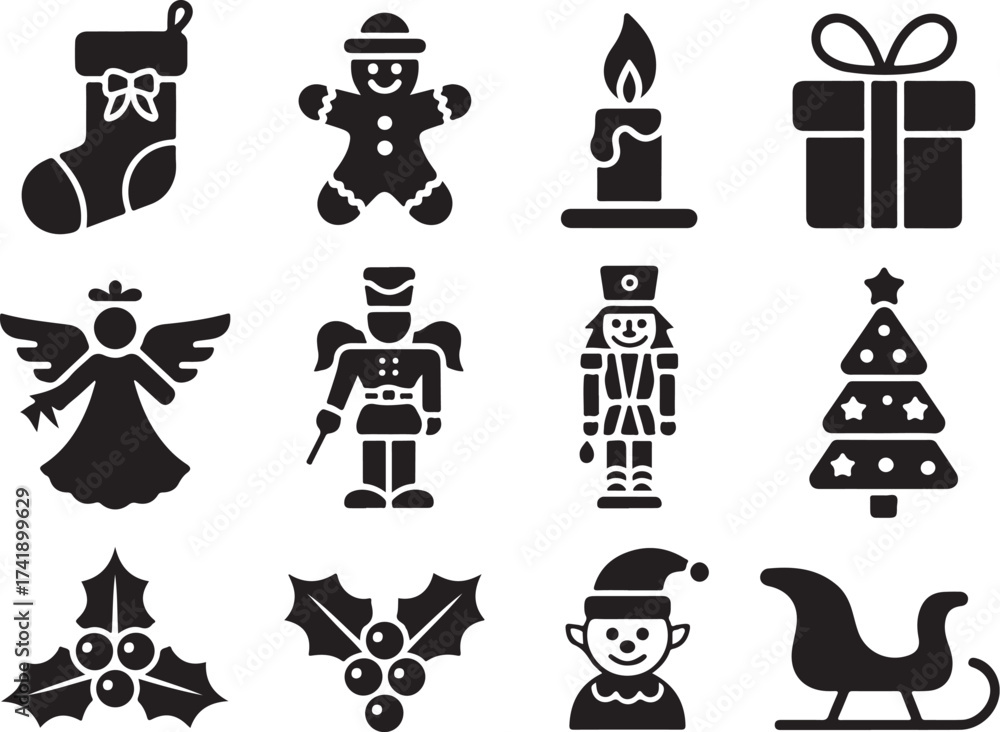 Obraz premium Festive Christmas icons bring holiday cheer