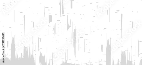 A textured abstract background features distressed, faded gray linear brush strokes and scattered dots on a solid white canvas, creating a minimalistic and gritty aesthetic