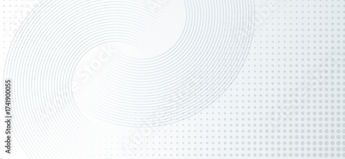 A graceful light gray spiral of thin curved lines elegantly flows amidst a field of subtle gray dots, creating a visually captivating and modern abstract design ideal for backgrounds