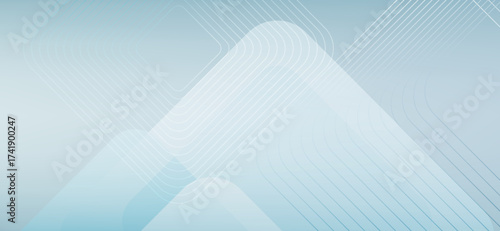 Gentle light blue gradients interplay with overlapping translucent geometric shapes and flowing white line patterns, creating a contemporary and serene abstract composition