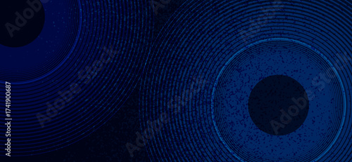 Deep navy concentric circles emanate a rhythmic and textured abstract design, illuminated by subtle points of light, creating a visually engaging and modern backdrop with captivating depth