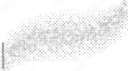 Halftone pattern with circles and dots, showing variations in size and density across a white background creating a modern, minimalist design with an elegant aesthetic