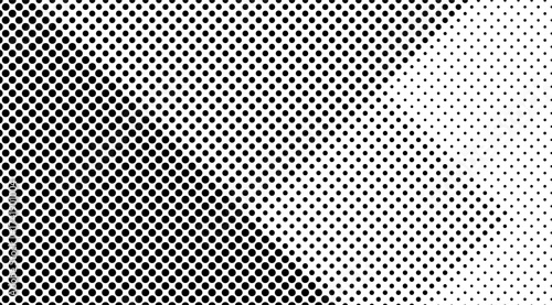 This black and white halftone pattern background features a gradient of circular dots that transition from dense and dark to sparse and light, creating a textured effect
