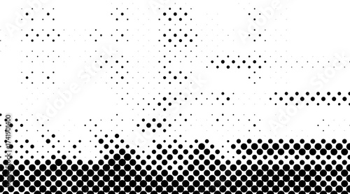 Halftone pattern in black and white showcases a gradient effect where solid dots become smaller and more sparse moving upwards, creating a dynamic visual texture on a crisp background