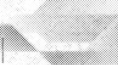 This black and white halftone pattern showcases a dense array of dots creating a dynamic and visually intriguing texture, ideal for graphic design and artistic applications