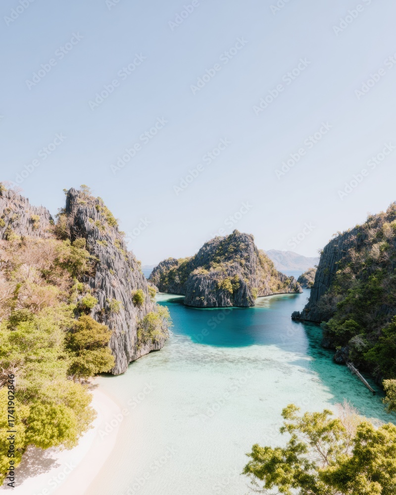 Fototapeta premium Premium Aerial View of Barracuda Lake Coron Island Turquoise Lagoon Authentic Summer Travel Adventure for Millennial Marketing and Social Media Campaigns