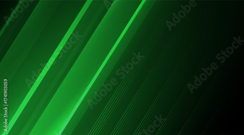 Green geometric abstract background features dynamic, layered shapes and subtle linear elements, creating a modern and sophisticated visual with light and dark tones