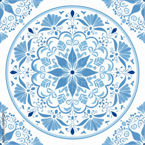 A seamless Turkish blue ceramic mandala pattern with elegant circular symmetry. Perfect for packaging, textiles, and cultural prints.
