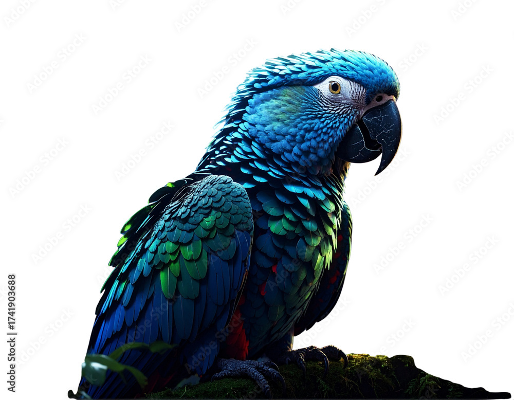 Obraz premium Fantasy Glowing Eclectus Parrot in Lush Rainforest PNG