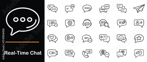Collection of hand drawn chat bubble icons and symbols for real time communication