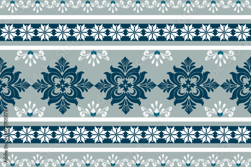 Damask classic blue and soft blue background pattern.Hand drawing wallpaper in style of Boroque. Seamless abstract background with repeating elements.Orient background.