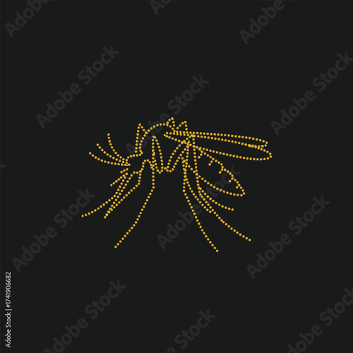 Elegant dotted outline of a mosquito with detailed wings and body structure on a dark