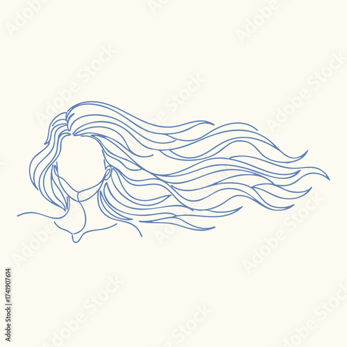 Minimalist line drawing of a woman with flowing hair, emphasizing simplicity and elegance in a contemporary style