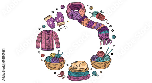 Cozy winter knitting and crafting supplies for a warm season.
