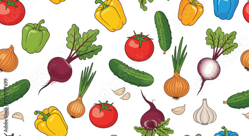 A vibrant and colorful collection of fresh vegetables and herbs.