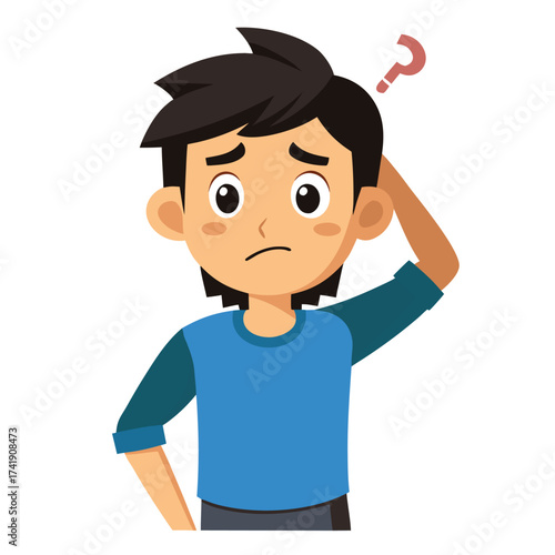 Confused male scratching his head and frowning deeply, expressing deep thought, perplexity, and difficulty solving a complex problem on a white backdrop.