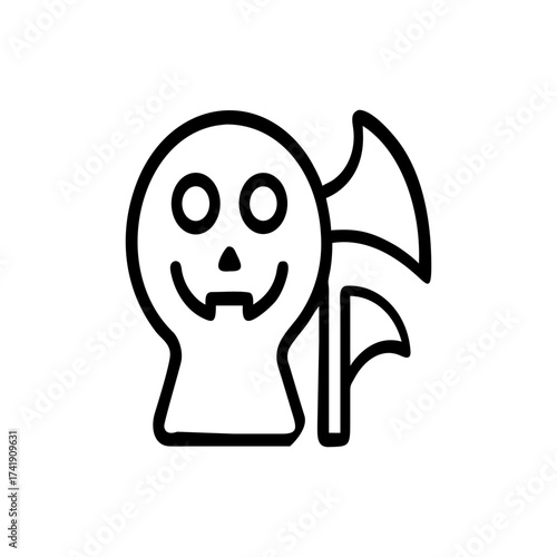 Spooky skull with axe icon for halloween and horror themes