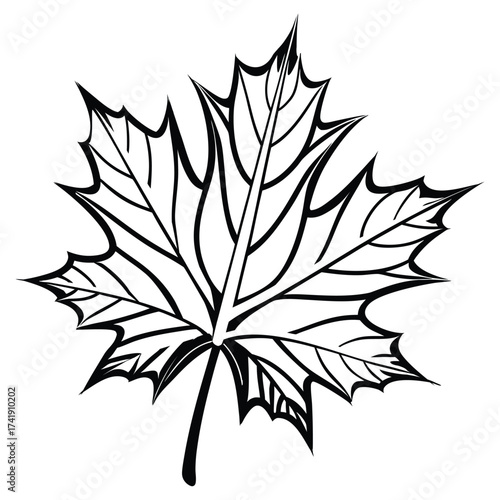 A black silhouette of a maple leaf