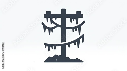 Ice storm damage on power lines animation icon.