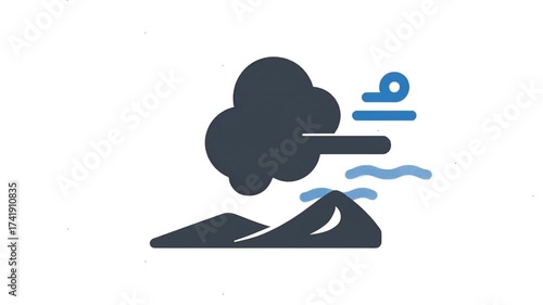 Strong wind over mountains and water animation icon.