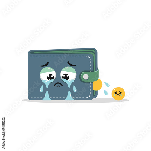 Sad wallet crying with a small coin