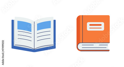 Two icons representing books open textbook and closed hardcover for learning knowledge and information storage concepts isolated on white background