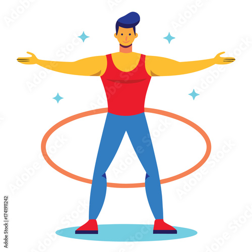 Male doing arm circles motion, performing a shoulder warm-up exercise and preparing for a physical workout.
