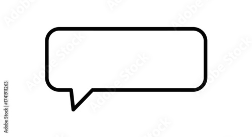 Blank rectangular speech bubble with rounded corners and a pointer on white providing space for text or message content isolated on white background