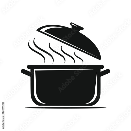 Black silhouette of a steaming cooking pot