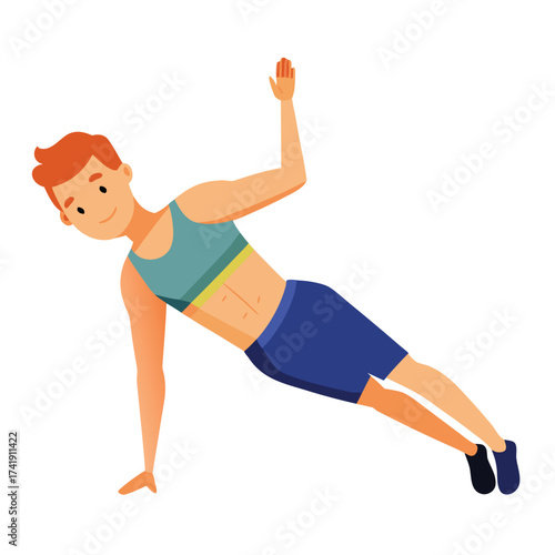 Strong male holding an isometric side plank exercise, demonstrating intense core strength and stability training.