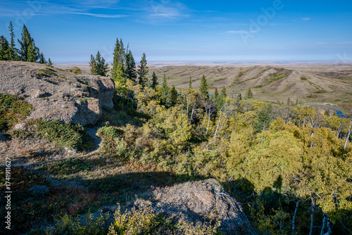 View of fall colors from the Conglomerate Cliffs lookout in Cypress Hills Interprovincial Park, Saskatchewan