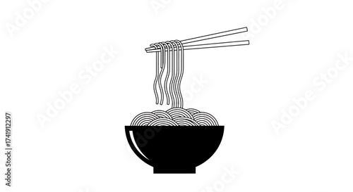 Line Art Noodles in a Bowl with Chopsticks