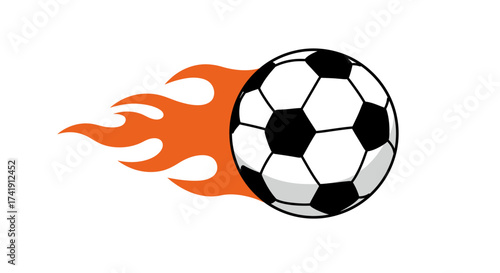 Energetic soccer ball ignited by flames demonstrating speed and intensity of game play action isolated on white background