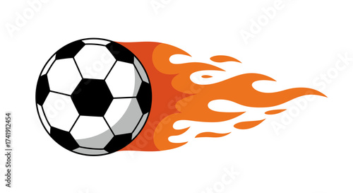 Dynamic soccer ball in flames with intense motion and burning energy representing sports excitement and competition isolated on white background
