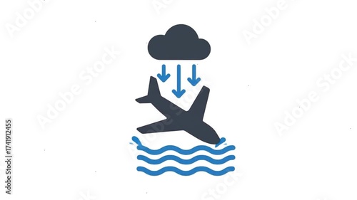 Airplane crashing in a storm animation icon.