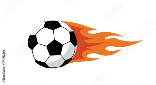 Dynamic soccer ball on fire bursting with energy and speed sports action concept isolated on white background