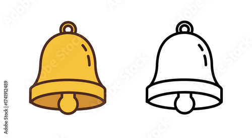Golden bell and outline bell icon for notifications alerts and communication symbols on isolated on white background