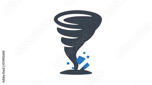 Tornado with flying debris animation icon.