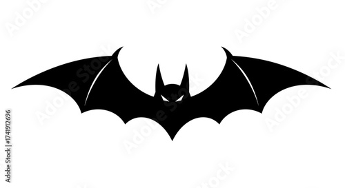Mysterious silhouette of a spreading bat with wide wings in flight capturing the essence of nighttime halloween and spooky atmosphere isolated on white background